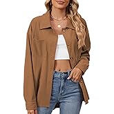 Blostirno Womens Corduroy Button Down Shirts Long Sleeve Oversized Blouses Shacket Jacket Fall Coat with Pockets