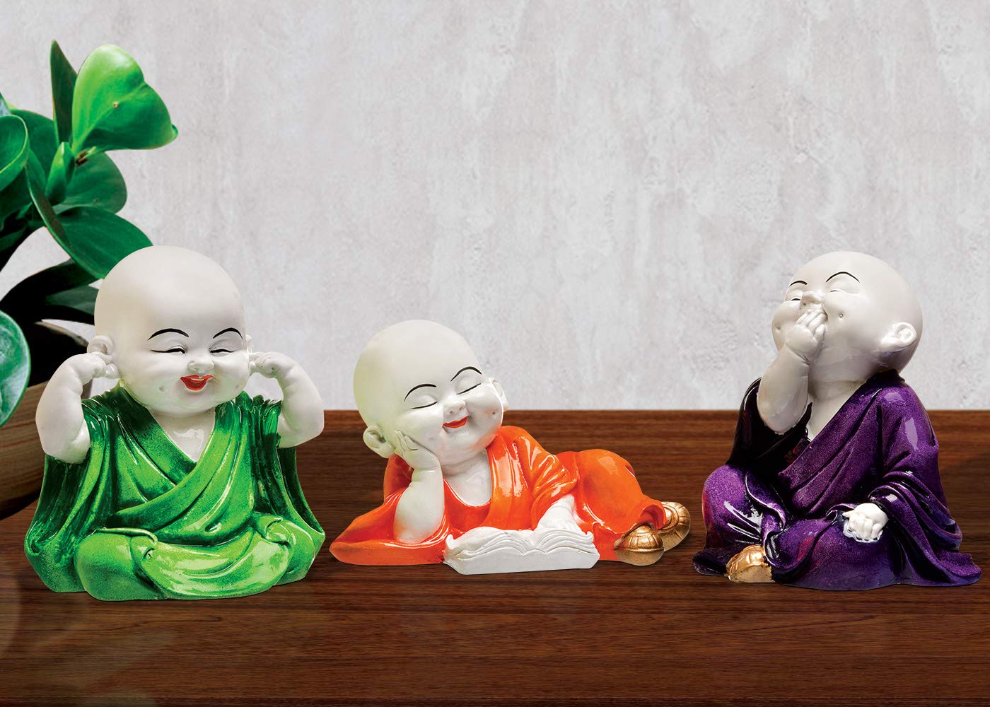KARIGAARI Ideas Hand Crafted Poly Resin Laughing Buddha Figurine (Set
