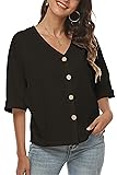 LNX Womens Button Down V Neck T-Shirts Short Sleeve