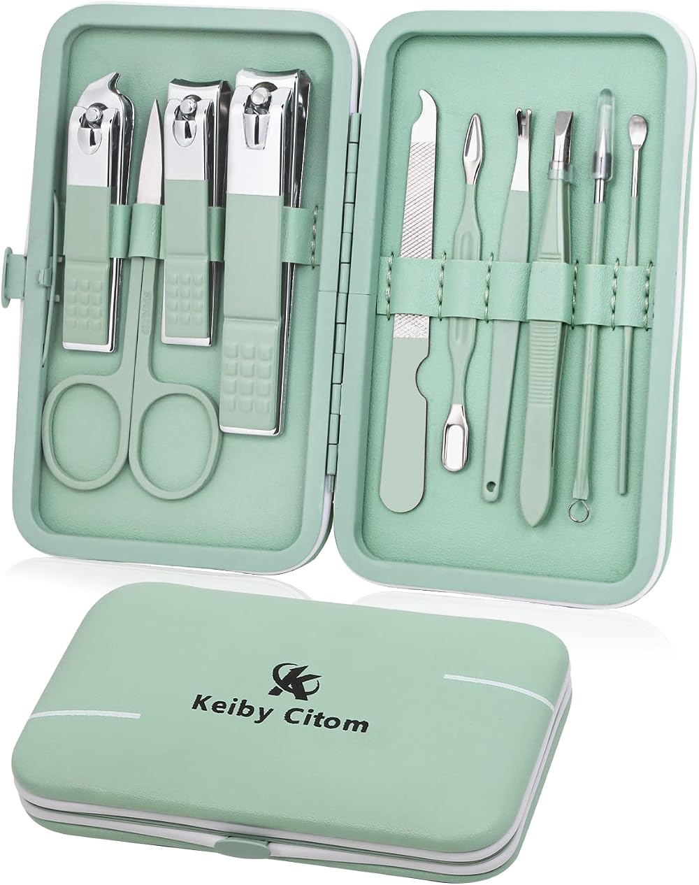 Keiby Citom Manicure Set 10pcs Professional Nail Clippers Kit Green Stainless