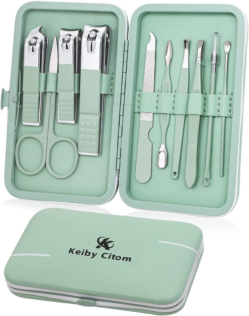 Keiby Citom Manicure Set 10pcs Professional Nail Clippers Kit Green Stainless