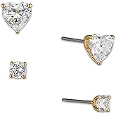 Nadri Heart Stud Earrings - 18K Gold Plated Stud Earrings, Gold Heart Studs, Dainty Gold Earrings, Set of 2, Heart Earrings for Women and Girls