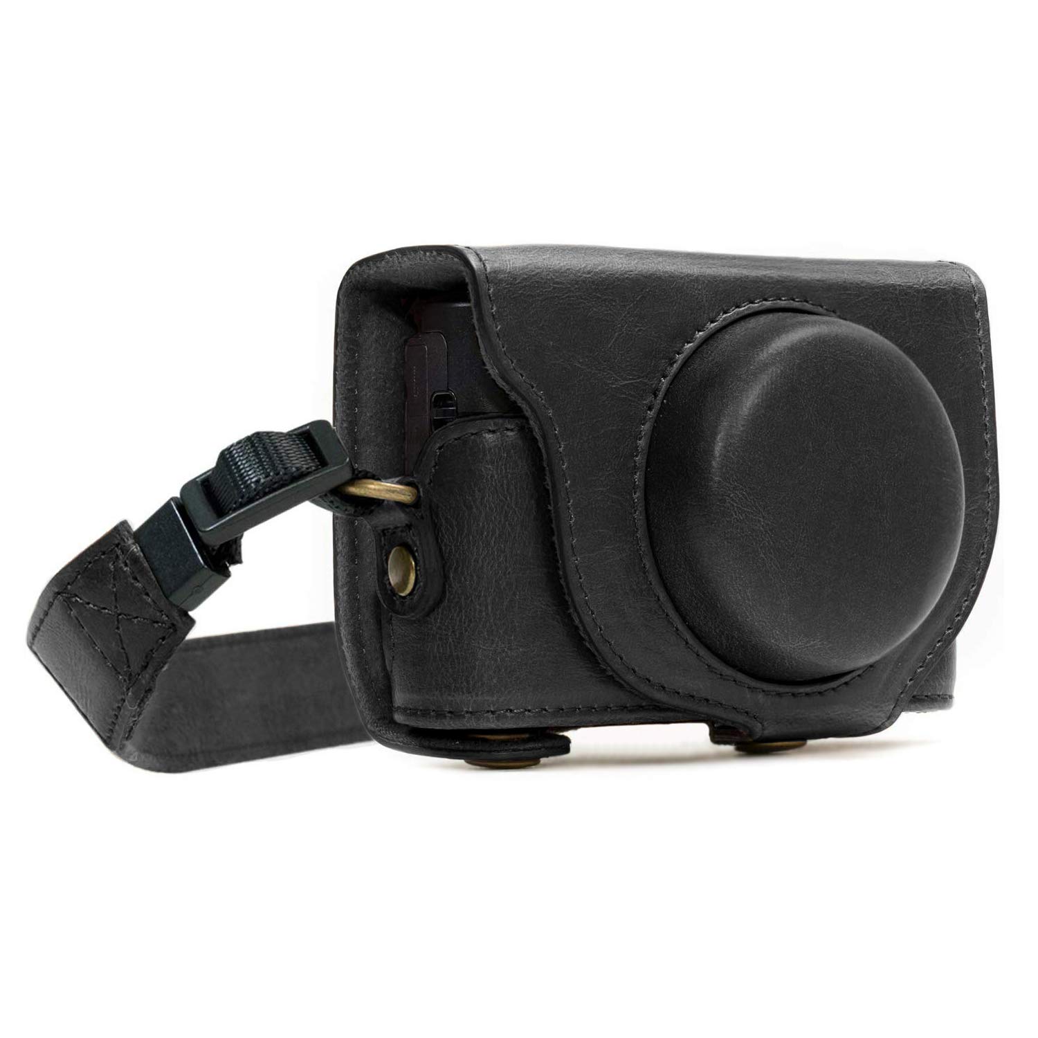 MegaGear MG588 Sony Cyber-shot DSC-RX100 VI, DSC-RX100 V, DSC-RX100 IV Ever Ready Leather Camera Case with Strap - Black