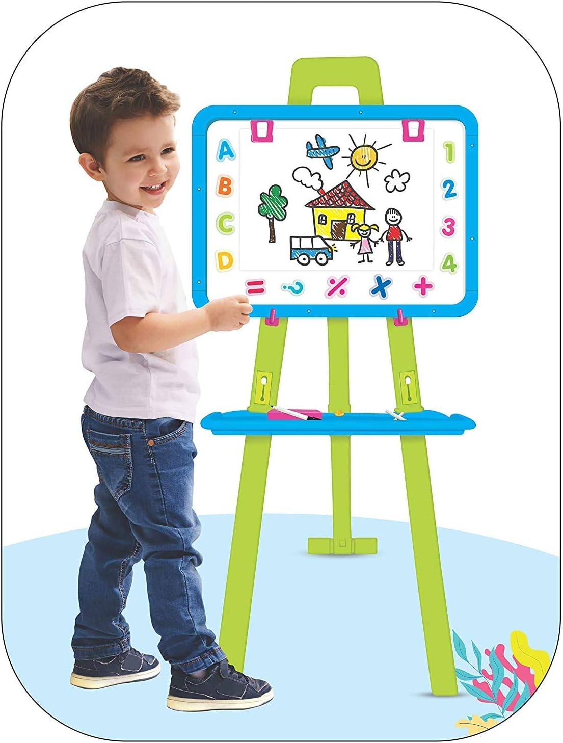 Sajani 8 In1 magnatic Easel Board-| Kids White Drawing Board & Blue Chalk Writing Board, Activity Sheets (Pink)