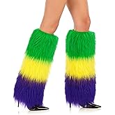 DTOFOOT Mardi for Gras Leg Warmers, Mardi for Gras Accessories Green Purple and Gold Long Boot Faux Fur Leg Warmers Unisex for Holiday Carnival Party Masquerade Costume