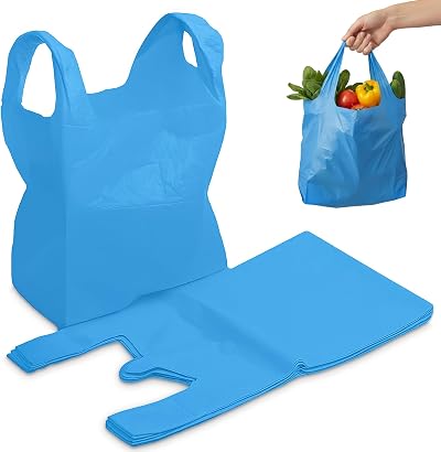 FERRIS 200pk Large Vest Carrier Bags Blue 11x17x21 Heavy Duty Plastic Handles
