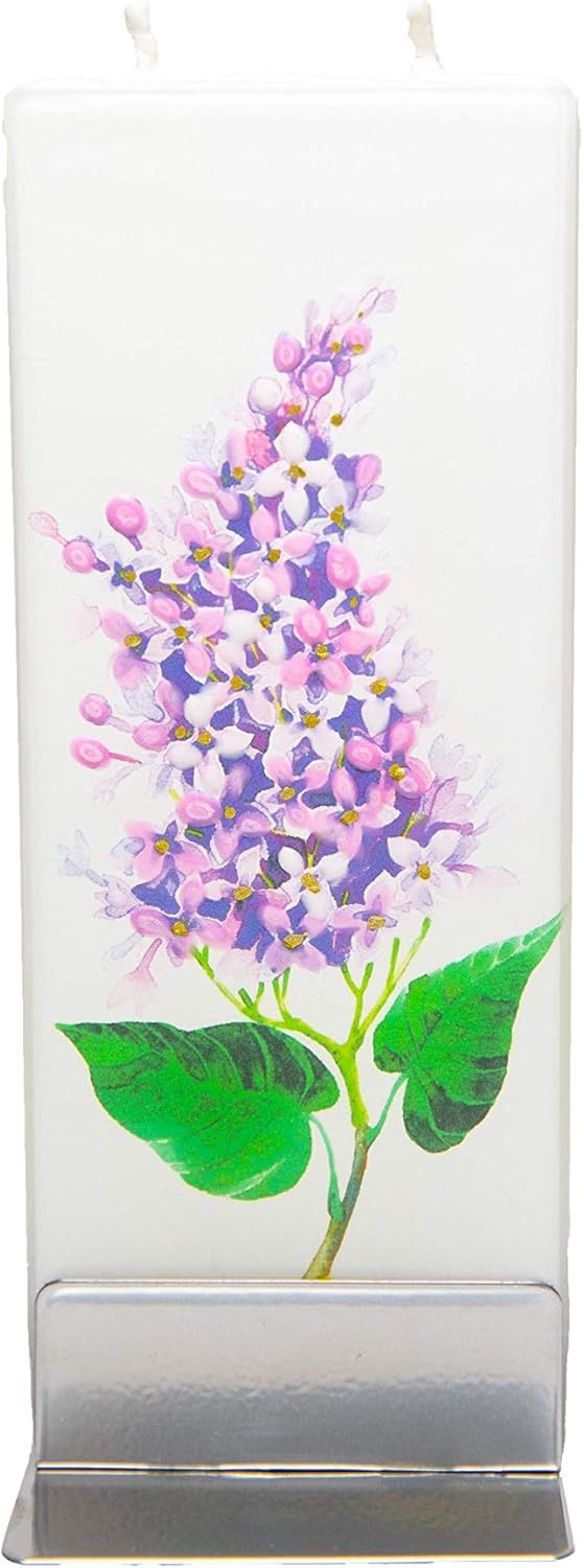 Flatyz Hand Painted Flat Candle| Unscented, Dripless, Smokeless, Decorative | Purple Lilac | Double Wick with Metal Base | Unique Gift Idea and Home Décor Accent: Home & Kitchen