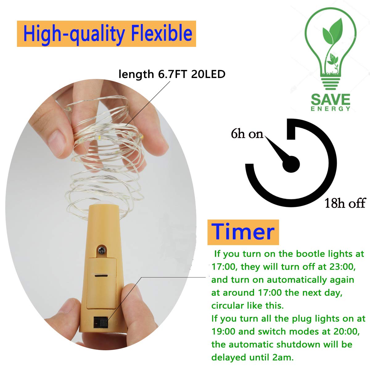 5 Dimmable Modes Intelligent Wine Bottle Lights with Cork, 10 Pack Battery Operated 20 LED Silver Copper Wire Fairy String Lights for DIY, Party, Decor, Christmas, Halloween,Wedding (Warm White)