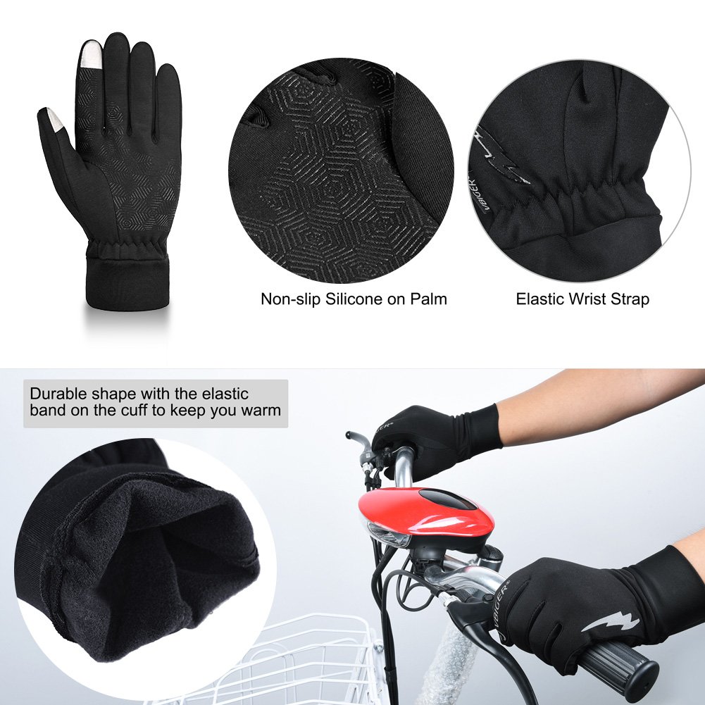 Vibger gants d\'hiver gants professionnels à l\'écran tactile Gants sport d\'hiver Running Gants en vélo pour hommes et femmes, Noir 1, Large