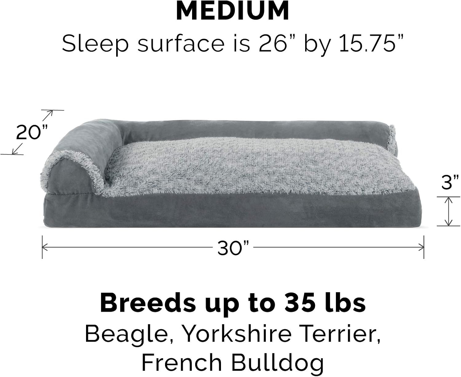 Furhaven Pet Dog Bed - Two-Tone Plush and Suede L Shaped Chaise Lounge Pillow Cushion Sofa-Style Living Room Corner Couch Pet Bed with Removable Cover for Dogs and Cats, Espresso, Jumbo : Pet Supplies