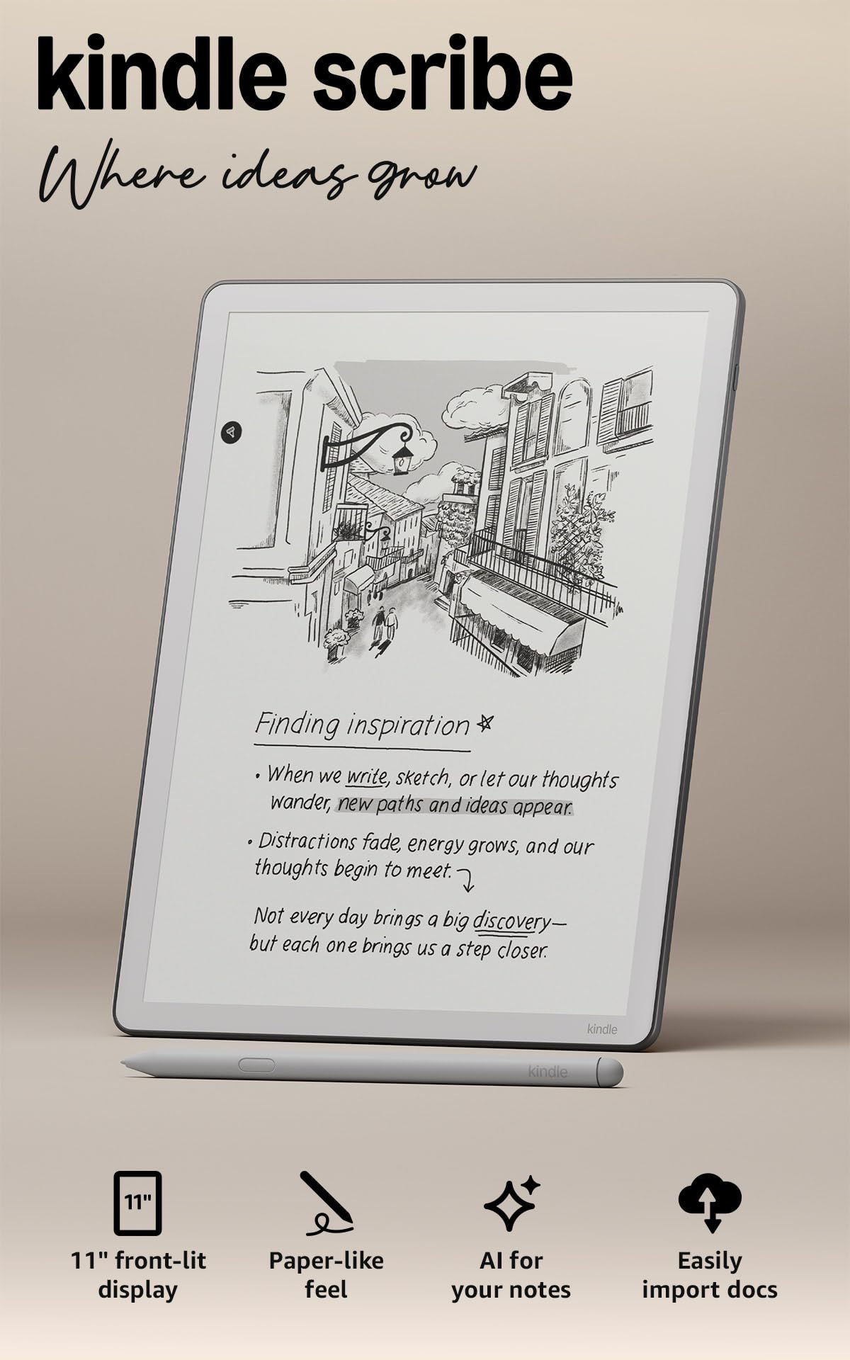 Amazon Kindle Scribe 64GB (newest model) — 11” paper-like display with front light — Thinner, lighter, faster —Write in notebooks, documents, and books