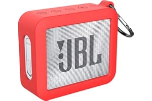 GeeRic Silicone Carrying Case Compatible with JBL GO 2, Portable Stand Up Skin Cover for Outdoor Bluetooth Speaker with Carabiner, Red