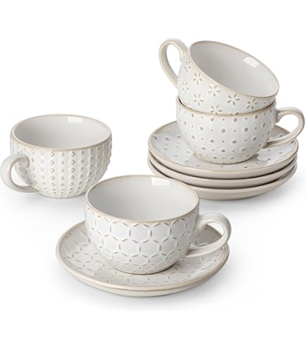 Amazon.com | TEASFUSION Gold Rimmed Ceramic Coffee Mug with Saucer  Cappuccino Mug, 6 oz, for Coffee, Latte, Tea, Set of 6 (silver, Medium):  Cup & Saucer Sets