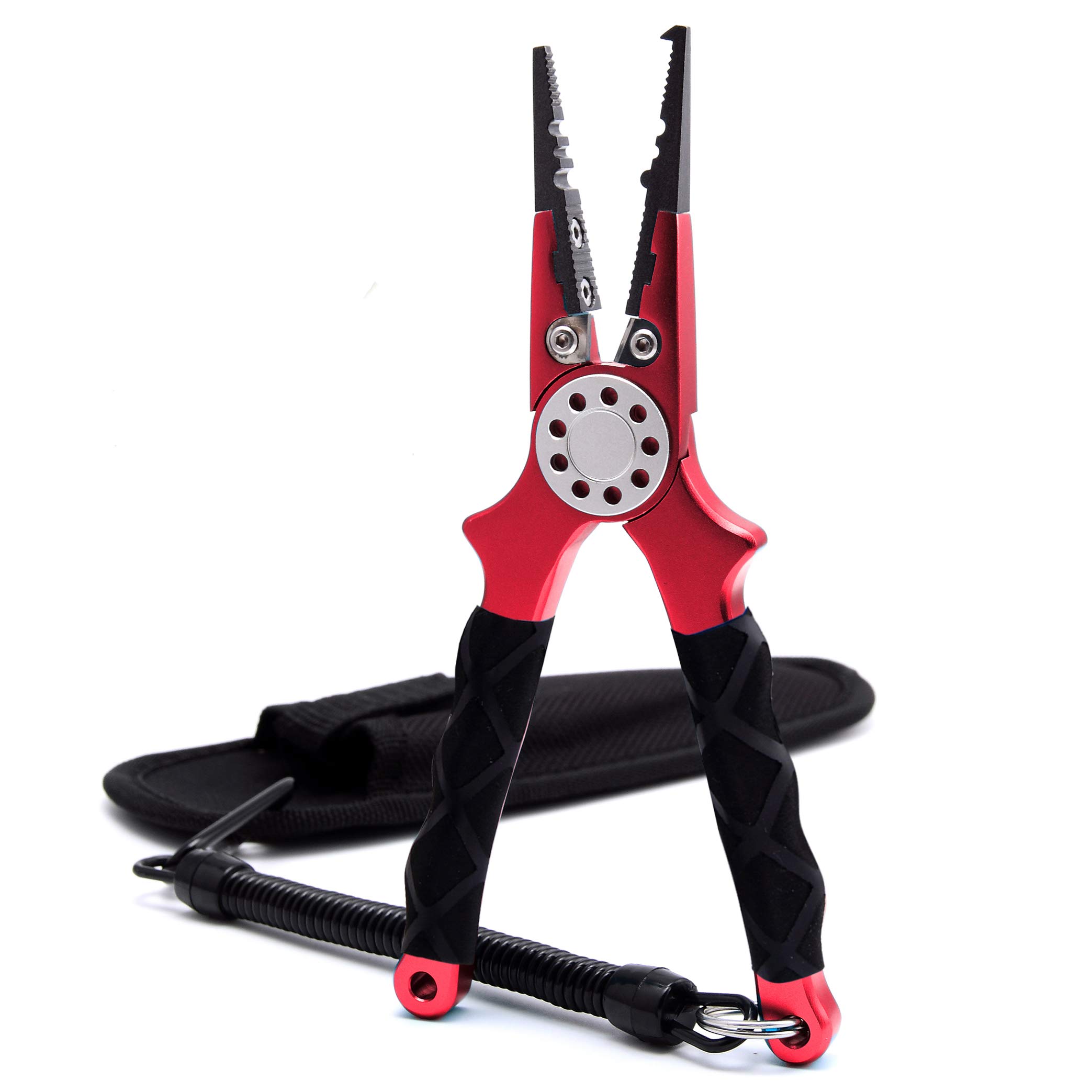 CRAZY SHARK Professional Saltwater/Freshwater Fishing Pliers Hook Remover Fishing Line Cutters with Sheath and Lanyard(Red.T)