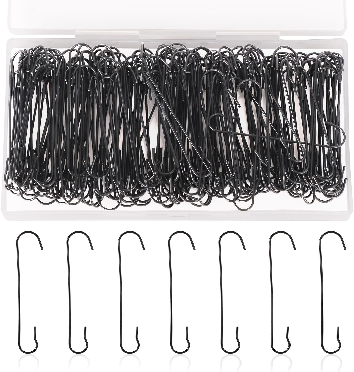 Ornament Hooks - 200pcs Christmas Ornament Hooks, 2.4x0.5 inch C Shaped Christmas Tree Ornament Hooks with Storage Box Bendable Metal Hooks Ornament Hangers Hooks for Christmas Decoration (Black)