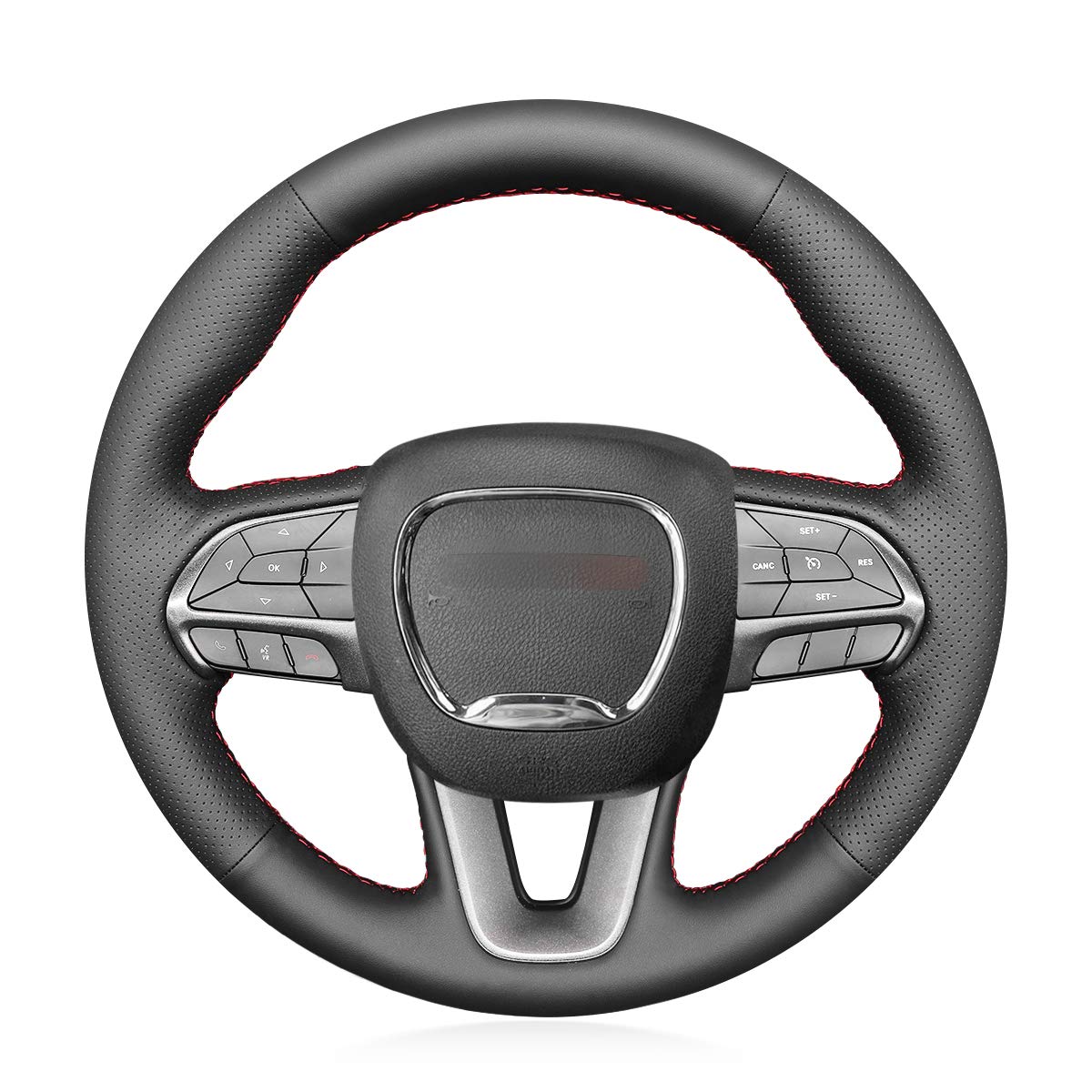 MEWANT Customized Black Microfiber Leather Car Steering Wheel Cover for Dodge Challenger 2015-2021 / Dodge Charger 2015-2021/ Dodge Durango 2018-2021