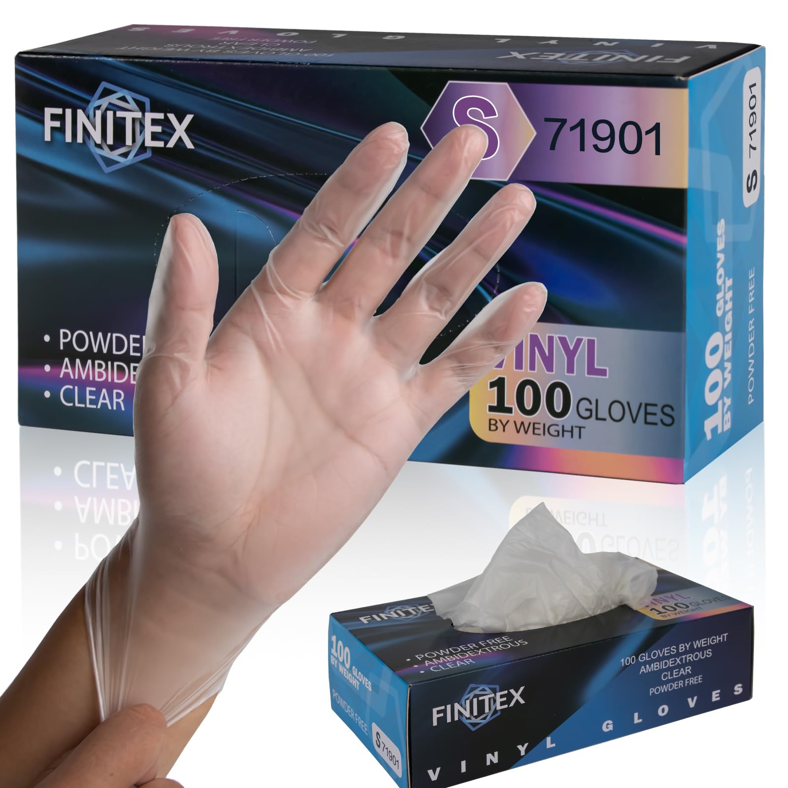 Photo 1 of FINITEX Clear Vinyl Disposable Gloves Food Safe Latex Free Food Prep Exam Gloves Box of 100 (Clear Small)