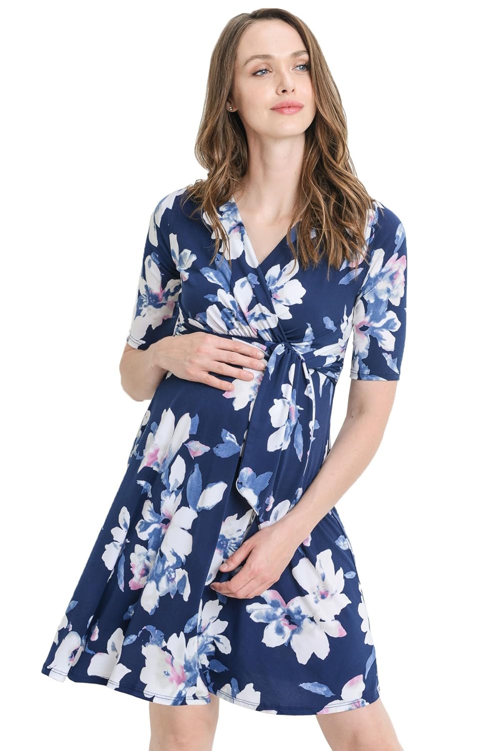 オープニング 大放出セール B07dm8bxt6 フラワープリントvネック七分袖