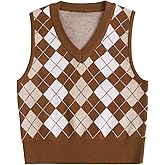 Floerns Women's V Neck Argyle Pattern Sleeveless Sweater Vest Knitted Top