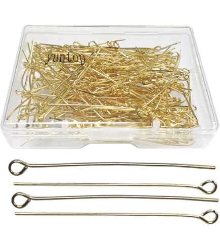 100-Piece Gold Eye Pins For Jewelry Making - 1 Inch Metal Wire Head Pins For Beading Crafts