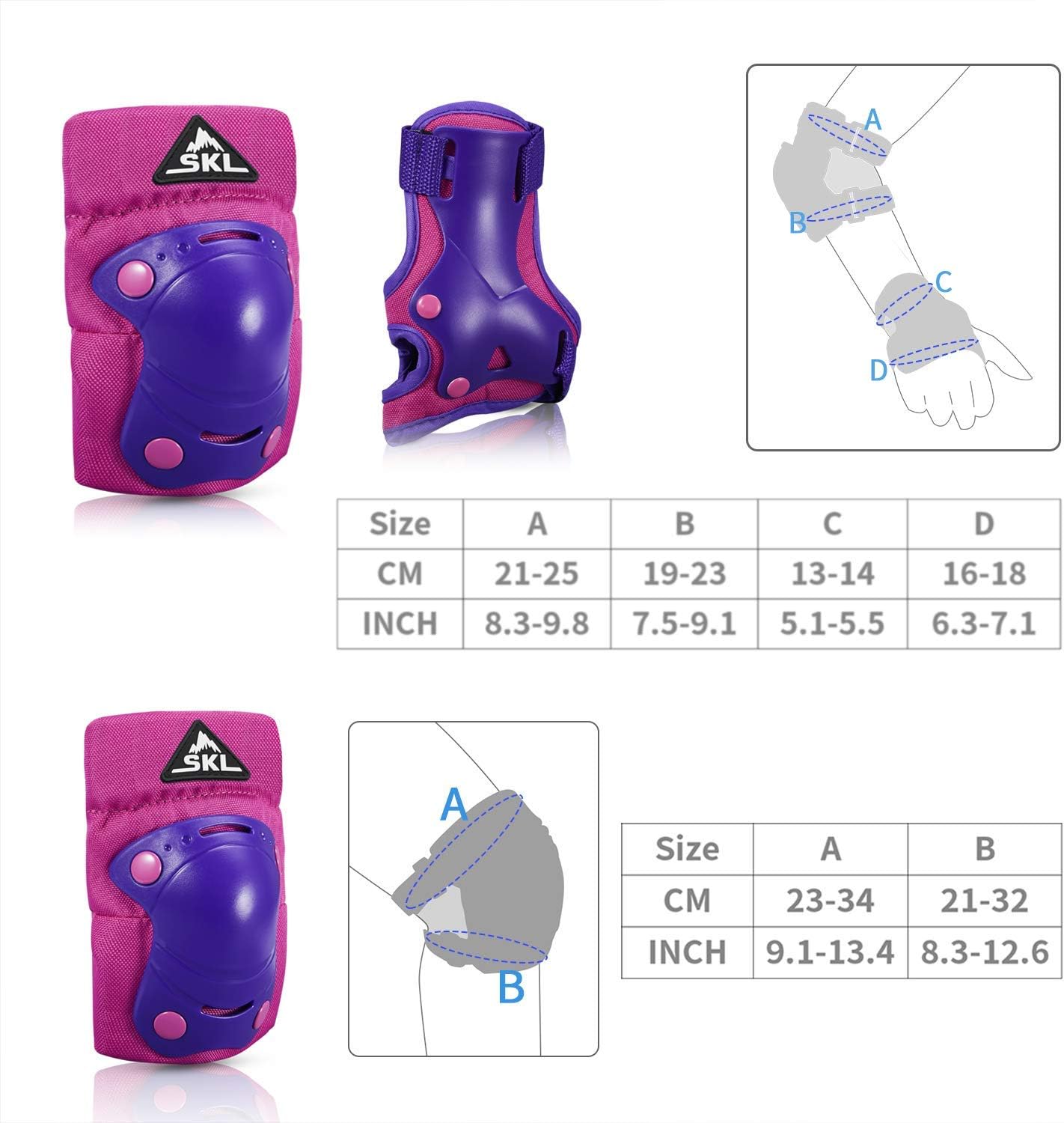 Kids Knee Pads Elbow Pads Guards Protective Gear Set for Skates Skateboard Rollerblade Roller Cycling Bike Inline Scooter Riding, Toddler Wrist Guards for Sports Purple : Sports & Outdoors