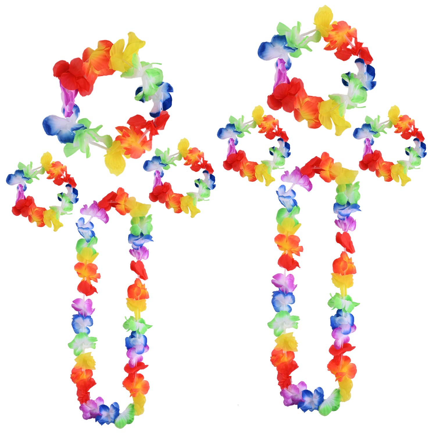 Berolle 8 PCS Colored Hawaiian Garlands with Necklace Headbands Bracelet Hawaii Tropical Decoration for Luau Party Beach
