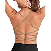 DaiLiWei Strappy Sports Bras for Women High Support Longline Open Back Workout Tops Padded Cross Yoga Crop Tank Built in Bra
