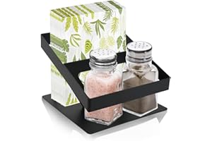 SHAIDOJIO Napkin Holder for Table, Metal Napkin Holder with Salt and Pepper Shakers Caddy Modern Napkin Dispenser for Table K