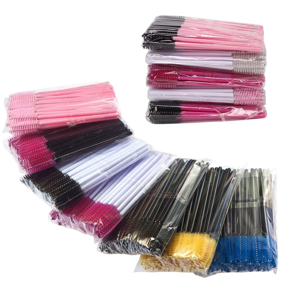 AKStore 100 PCS Disposable Eyelash Brushes Mascara Wands Eye Lash Eyebrow Applicator Cosmetic Makeup Brush Tool Kits (Gold-Black): Beauty