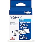 Brother Genuine TZe-241 Black on White Laminated Tape for TZe-Compatible P-Touch Label Makers, 18 mm Wide x 8 m Long