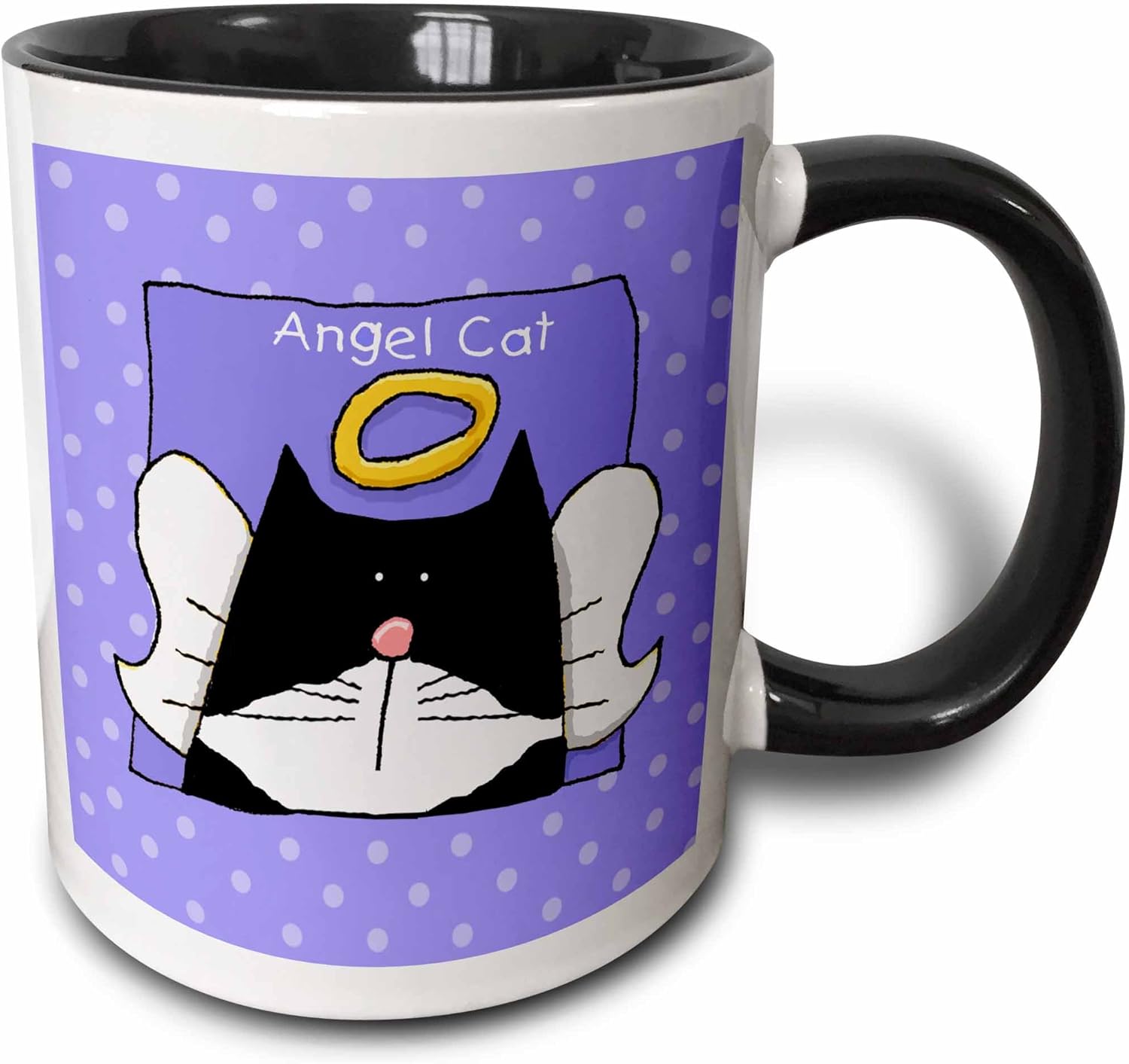 Amazon Com 3drose Mug 36666 4 Angel Tuxedo Cat Cute Cartoon Pet Loss Memorial Two Tone Black Mug 11 Oz Multicolor Kitchen Dining