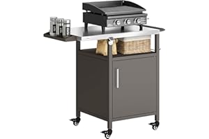Outsunny Outdoor Grill Cart with Stainless Steel Tabletop for Kitchen Prep, Pizza Oven Stand with Cabinet, Spice Rack, Towel 