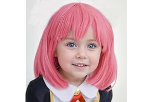 Kediciz Short BOB Wigs Straight Pink Wig with Bangs for Girls Synthetic Hair Cosplay Costume Party Fancy Dress