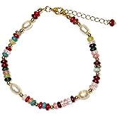 Colorful Beaded Stone Natural Freshwater Pearl bracelet For Women Retro Gold Color Jewelry Gifts