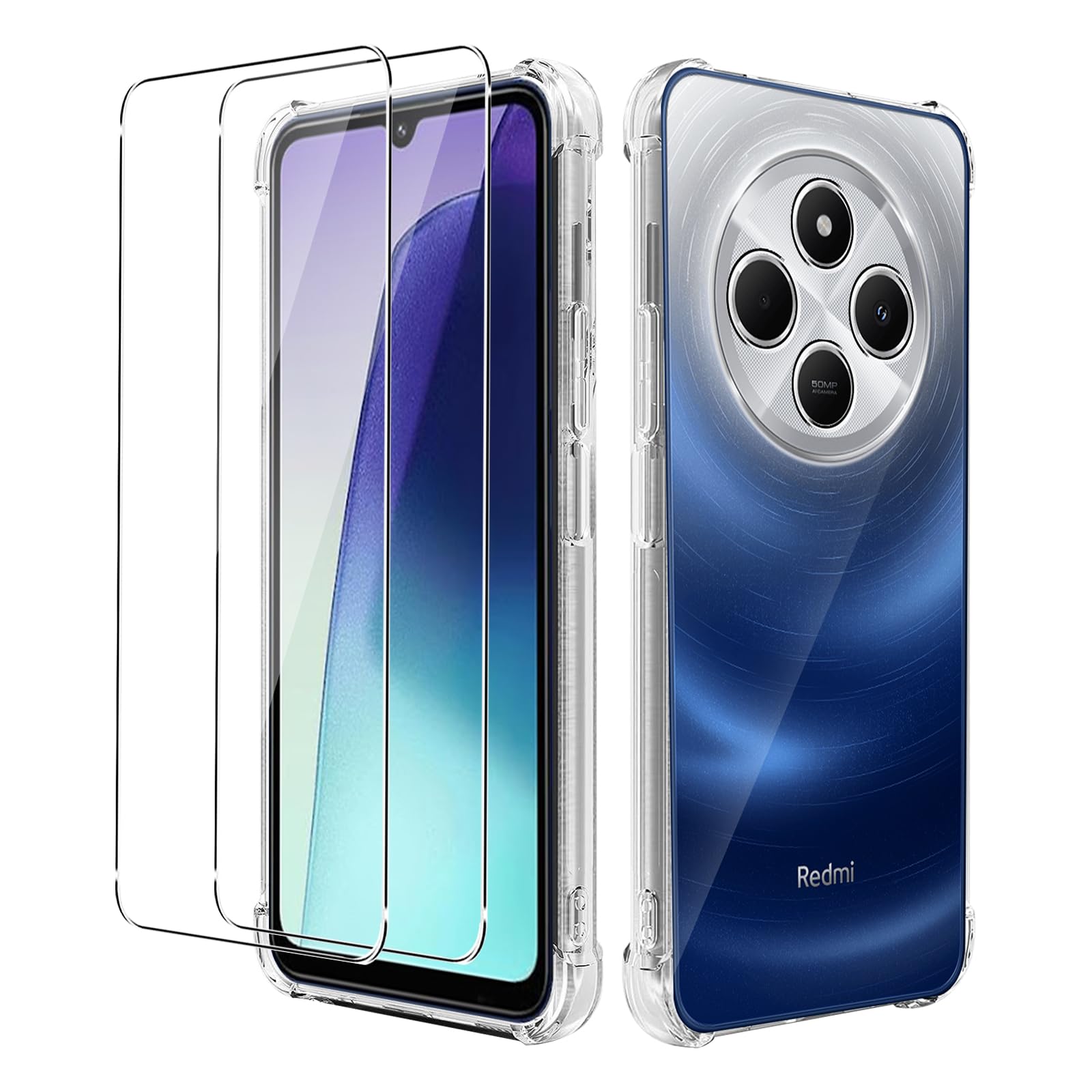 KZIOACSH Case for POCO M7 5G/Redmi 14C 4G/A4 5G/Poco C75 4G/5G, Ultra Transparent [Anti-Scratch] Soft TPU Cover Case Full-Body Protection Shock Absorption Rugged Bumper Cover with 2 Tempered Glass