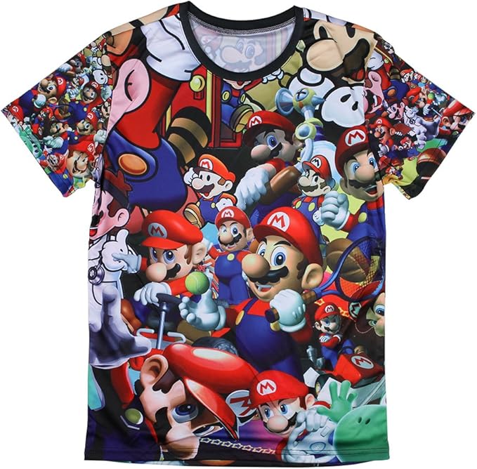 Men's Tshirt Super Mario 3D Print Tshirt RoundNeck Tees (Large