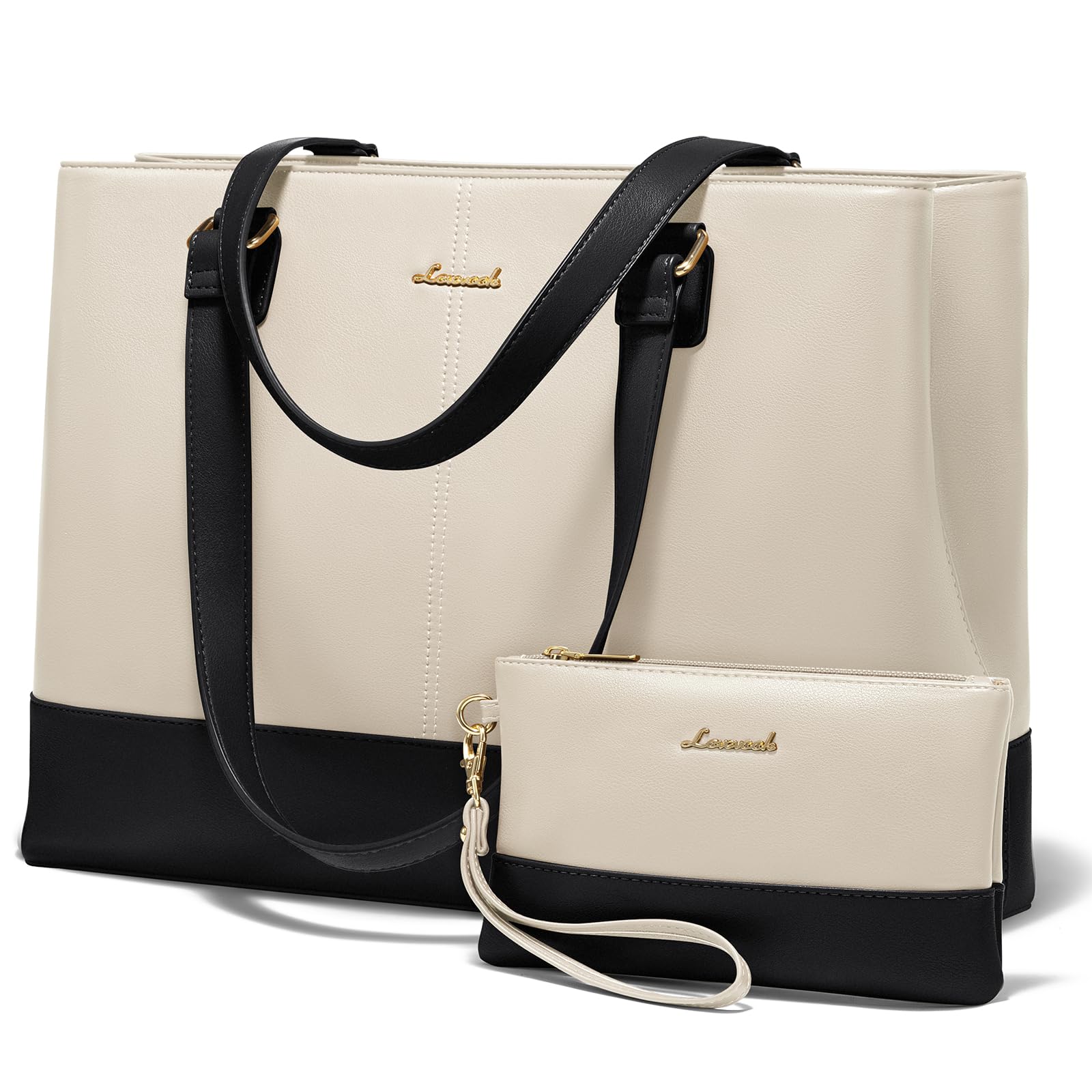 Photo 1 of LOVEVOOK Laptop Tote Bag for Women 15.6 Inch Work Bag Leather Laptop Purse with Clutch, Large Computer Briefcase Bag for Office Business Teacher Casual