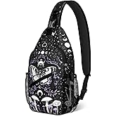 xspgrnm Black Gothic Butterfly Mushroom Sling Bag Crossbody Chest Bag for Women Men, Water Resistant Lightweight Casual Crossbody Bag with Adjustable Strap, Travel Hiking Daypack Shoulder Backpack