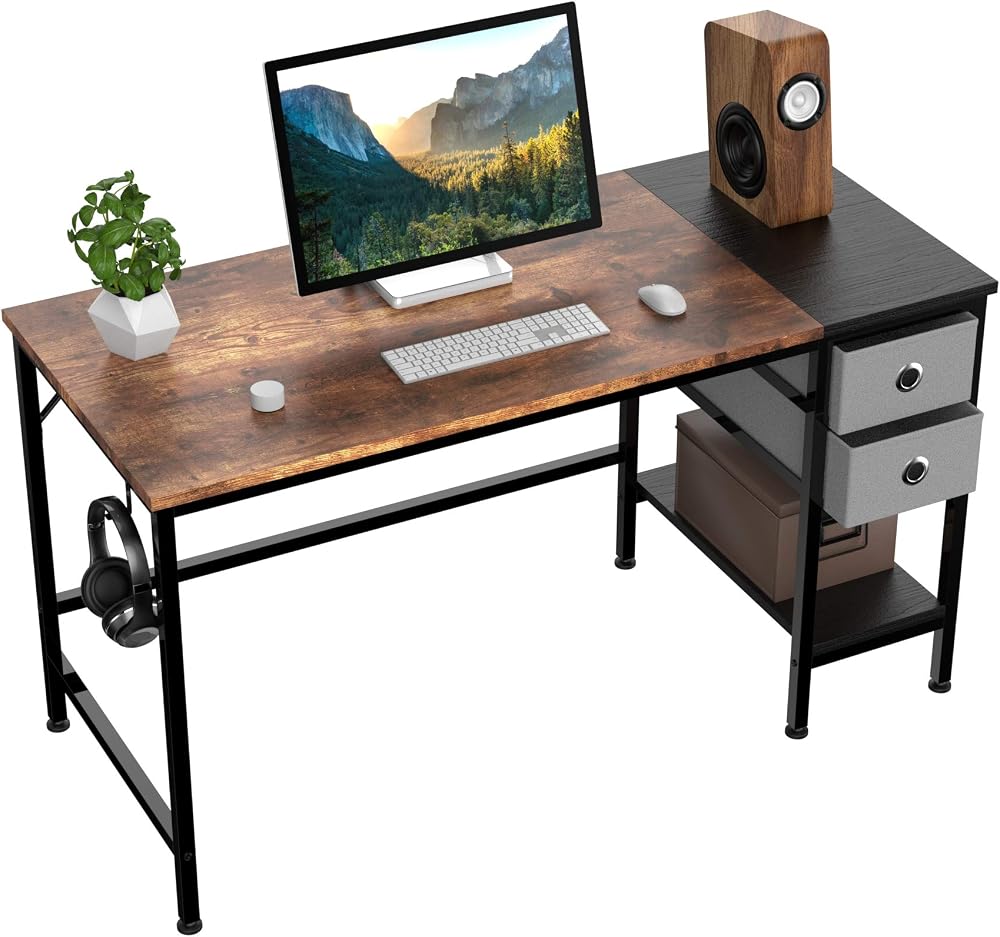 HOMIDEC Computer Desk with Drawer and USB/Headphone Hook 100x50x75cm