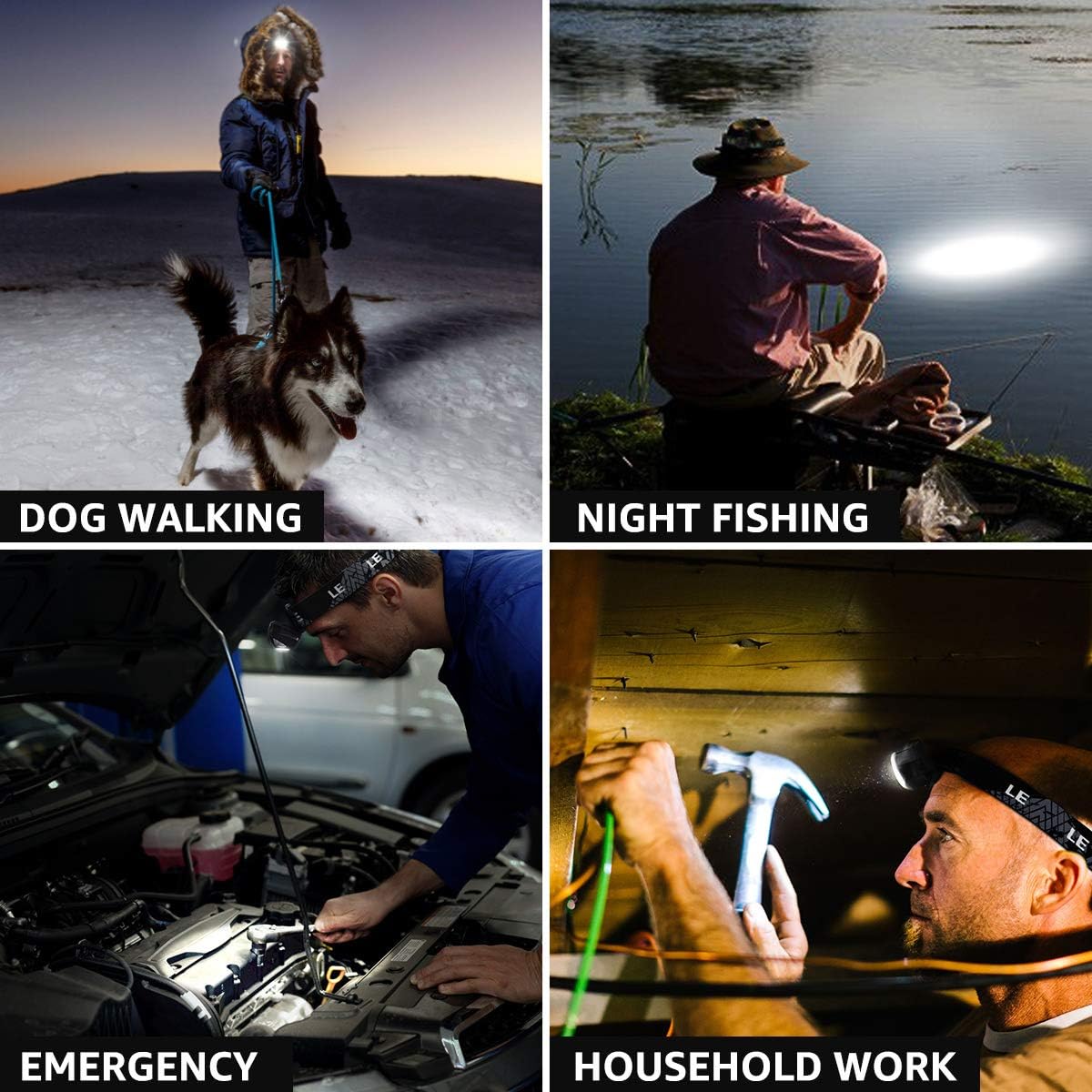 LED Headlamp Flashlights, Rechargeable Headlights with 6 Modes, Super Bright, Lightweight and Comfortable, Perfect for Adults and Kids Running, Camping, Hiking and More, Battery and USB Cable Included - - 