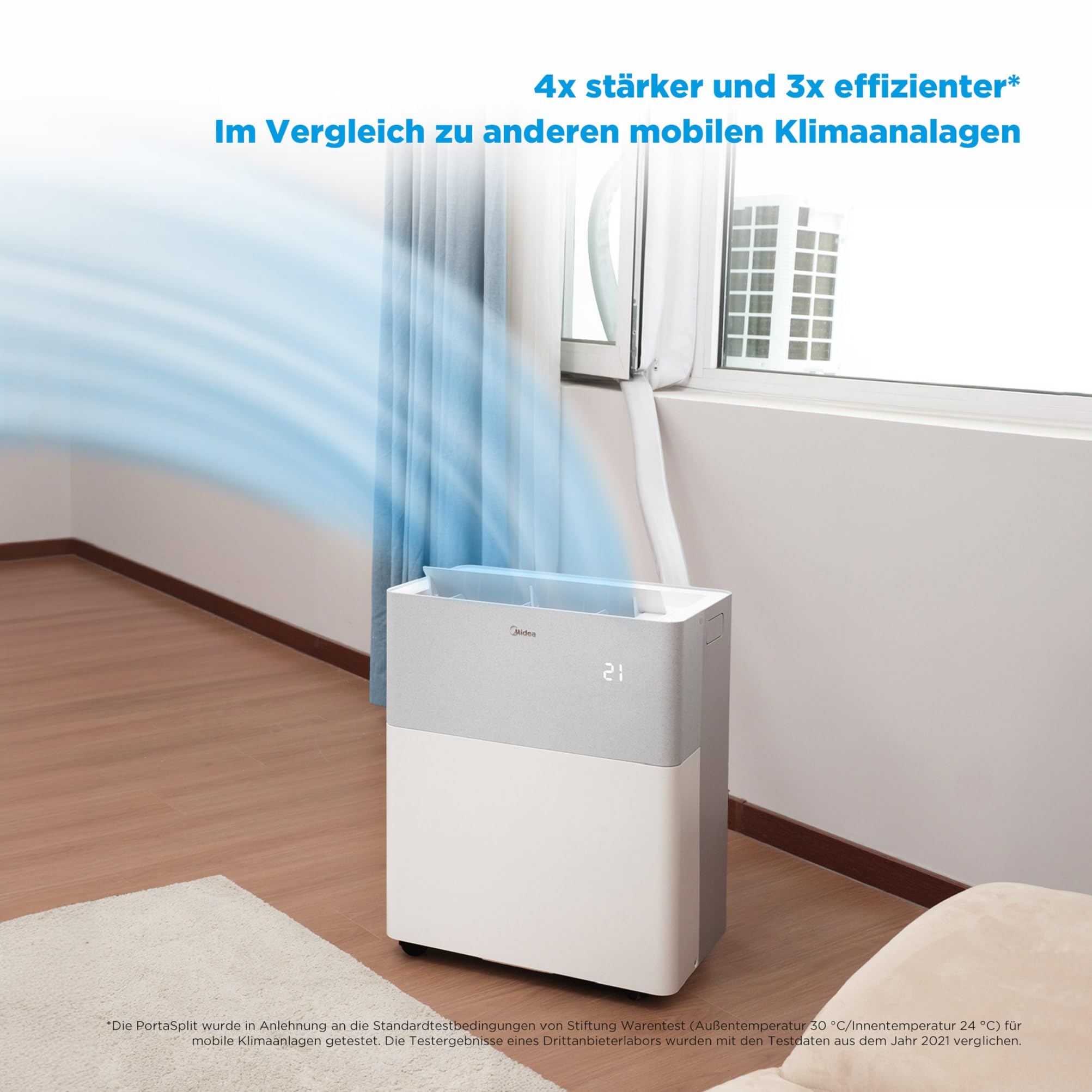 Midea Portasplit Mobile Wärmepumpe, Klimaanlage, Kühlen A++/Heizen A+, 12000 BTU 3, 5kW, für Räume bis zu 42 m² / 105 m³, nur 39 dB(A) im Silent-Modus 7
