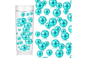 ZEBMOON 200PCS Teal Faux Pearls Beads for Centerpiece Vases, Vase Filler Faux Pearls, No Holes Filler Beads for Party Anniversary Birthday Wedding Table Decor, 10/14/20/30mm