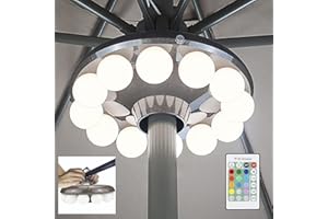 LUXSWAY Patio Umbrella Lights Battery Operated,12 Color Changing Outdoor Umbrella Light for Pole with Remote,48 LEDs,4 Modes,4 Timer Setting,10 Inch Camping Hanging Lights