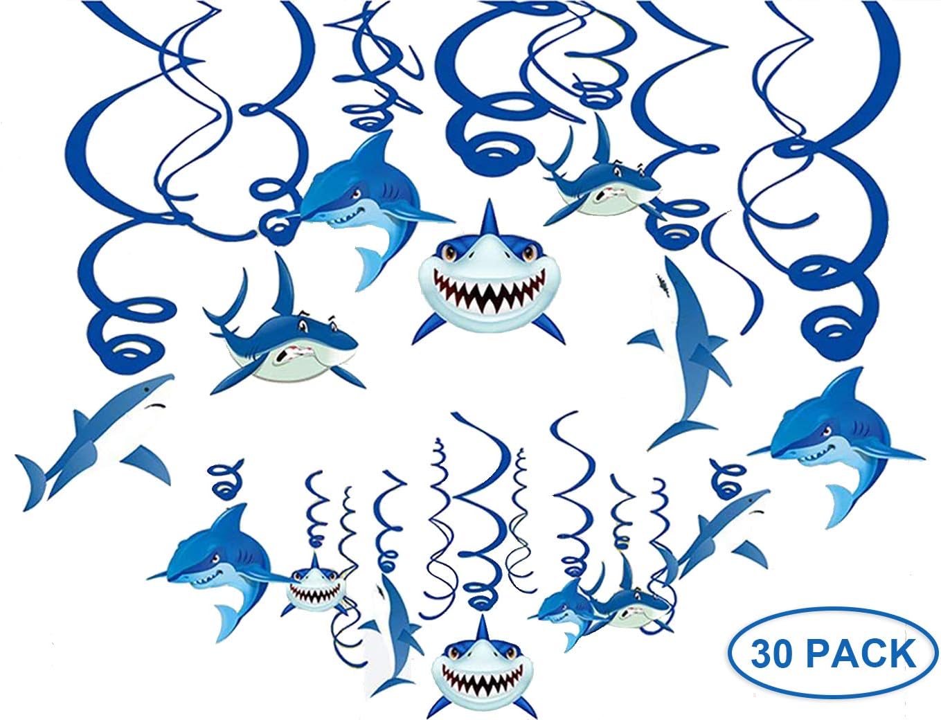 Shark Hanging Swirl Decorations,Shark Home Ceiling Wall Decor,Shark Sea Themed Splash Party Supplies for Baby Shower Kids Boys Birthday Party Favor Gift Decorations(30 Pack)