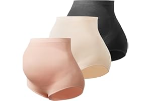 Momcozy Women's Maternity High Waist Underwear Pregnancy Seamless Soft Belly Support Panties Over Bump 3 Pack