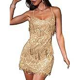 Kaei&Shi Sequin Mini Dress,Sparkly Fringe Cocktail Party Dresses for Women,Homecoming Disco Dance Outfits