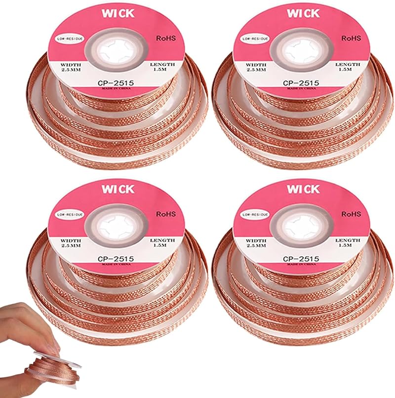 BPTZYLN 4PCS Solder Wick Braid 2.5m x 1.5m No-Clean Flux Desoldering Copper Wire