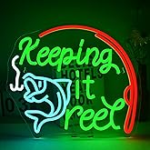 DREAMFORT Keeping It Reel Neon Sign Fishing Themed LED Wall Decor for Man Caves, Tackle Shops & Lake Houses, USB-Powered Adjustable Brightness, Angler-Themed Decoration