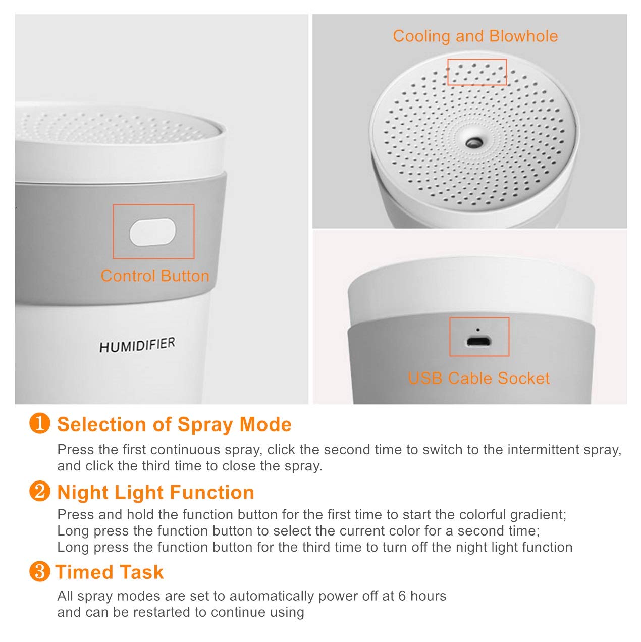 KIART Quiet Cool Mist Humidifier, 260 ml Mini Portable USB Humidifier with 7-color Night Light, Smart Sleep Mode, Auto Shut Off for Home Car Office Travelling