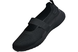 HONHOLD Women Mary Jane Shoes Comfortable Knit Walking Flats Slip On Dressy Shoes Washable Casual Nurse Flats with Arch Support